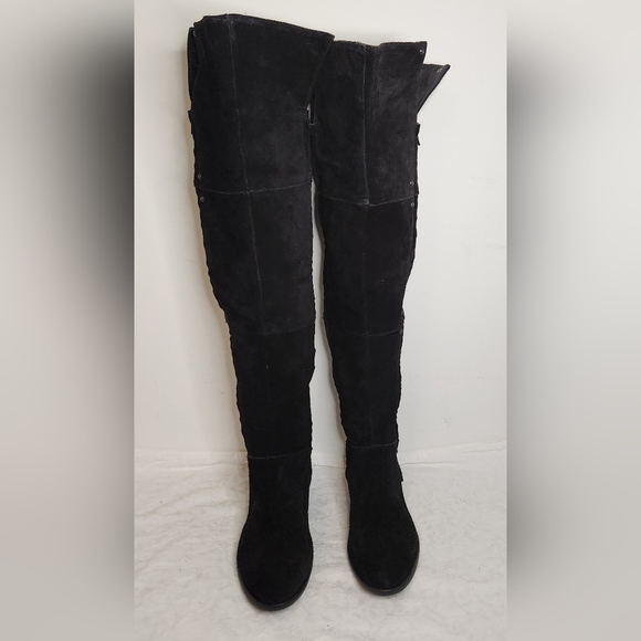 Black Suede Leather Knee High Boots - Picture 9 of 16